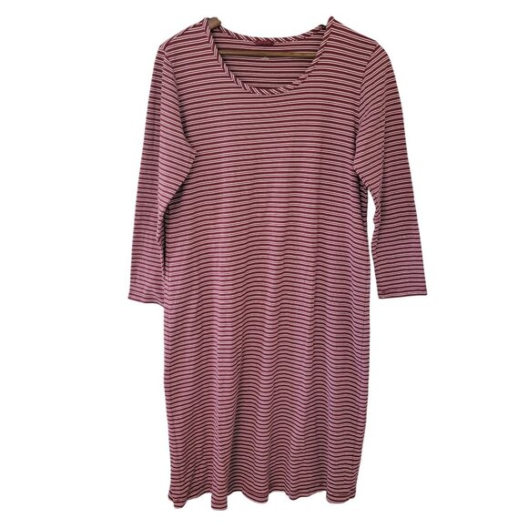Lands End Striped Cotton Dress Womens Size M Burgundy & White Casual Stretch - Picture 1 of 7